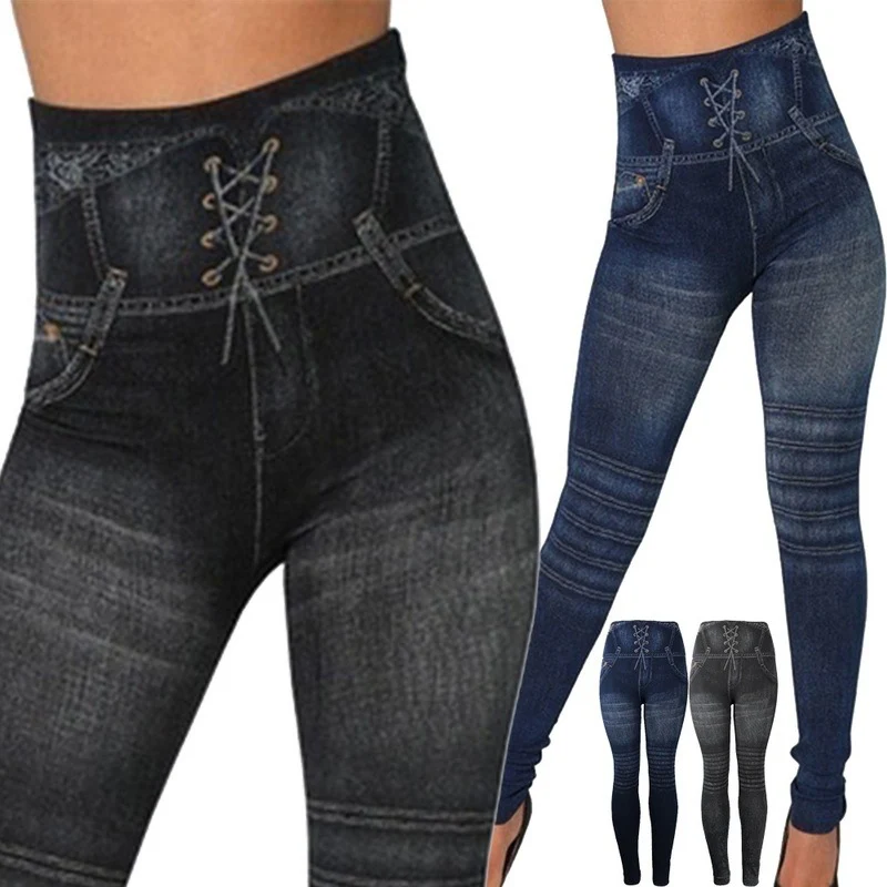 Leggings sans couture imitation jean – Image 4