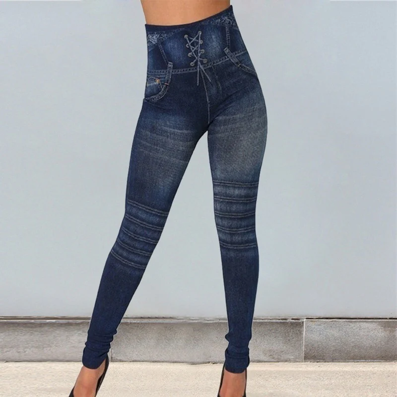 Leggings sans couture imitation jean – Image 2