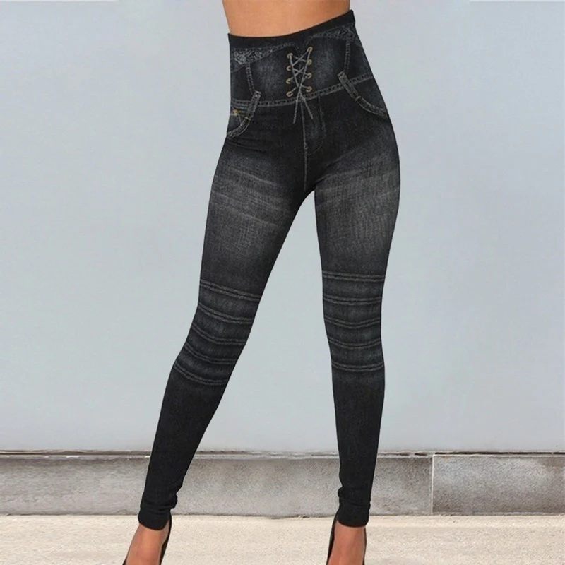 Leggings sans couture imitation jean – Image 3