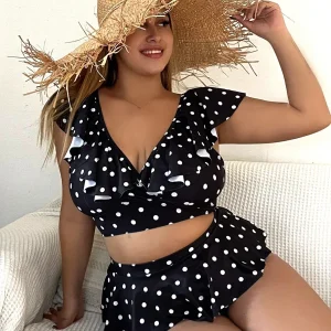 Maillot De Bain 2 pièces À Pois À Volants