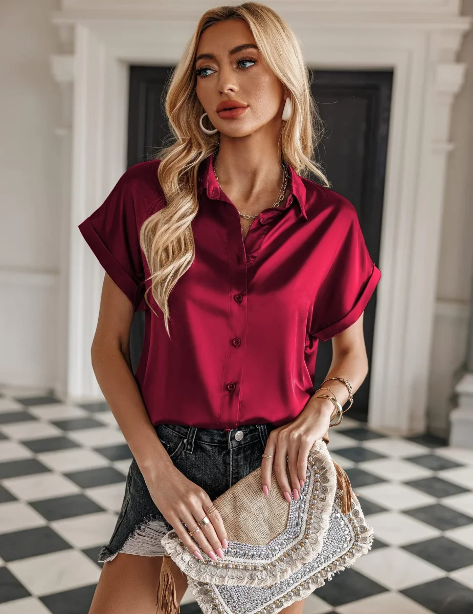 Chemise Satin Manches Courtes Raglan – Image 5